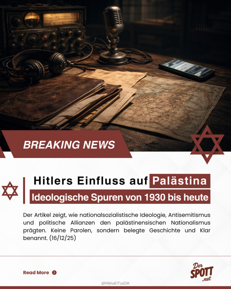 Historisches Recherchebild zu Hitlers Einfluss auf Palästina mit Kartenmaterial, Dokumenten und Rundfunktechnik