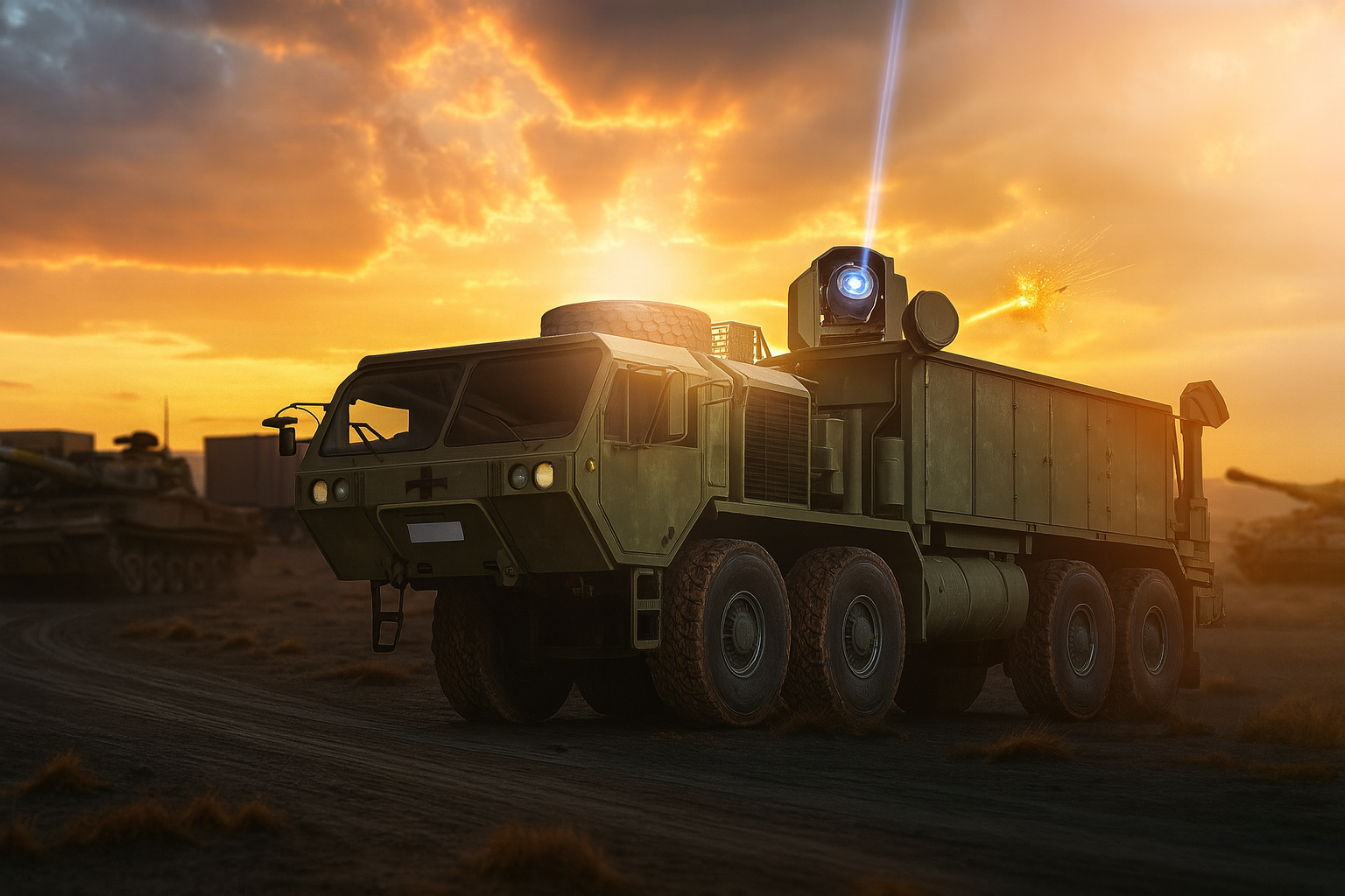 Israel führt Iron Beam ein: Revolutionäres Laserabwehrsystem der IDF 4 IDF-Fahrzeug mit Iron-Beam-Laserabwehrsystem zerstört Drohne bei Sonnenuntergang