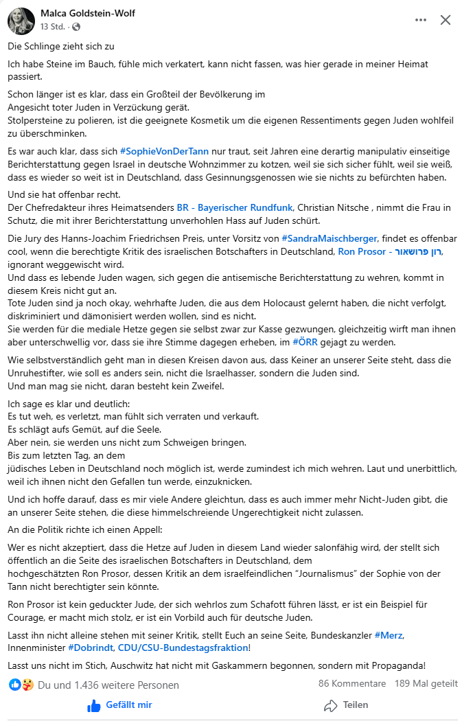 Mediale Verzerrung in Deutschland – Wie Judenhass wieder salonfähig wird 1 Malca Goldstein Wolf kritisiert antisemitische Berichterstattung