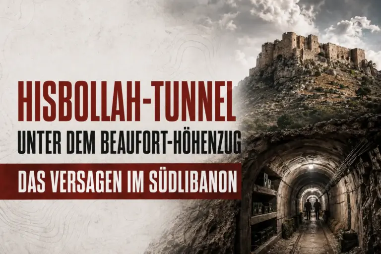 Symbolische Schnittdarstellung der Festung Beaufort über einem militärisch ausgebauten Hisbollah-Tunnelsystem unter dem Beaufort-Höhenzug
