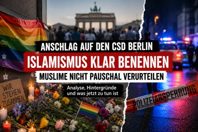 Islamismus klar benennen, Muslime nicht pauschalisieren 7 Gedenkort nach dem Anschlag auf den Berliner CSD mit Regenbogenfahne, Blumen, Kerzen und Polizeieinsatz