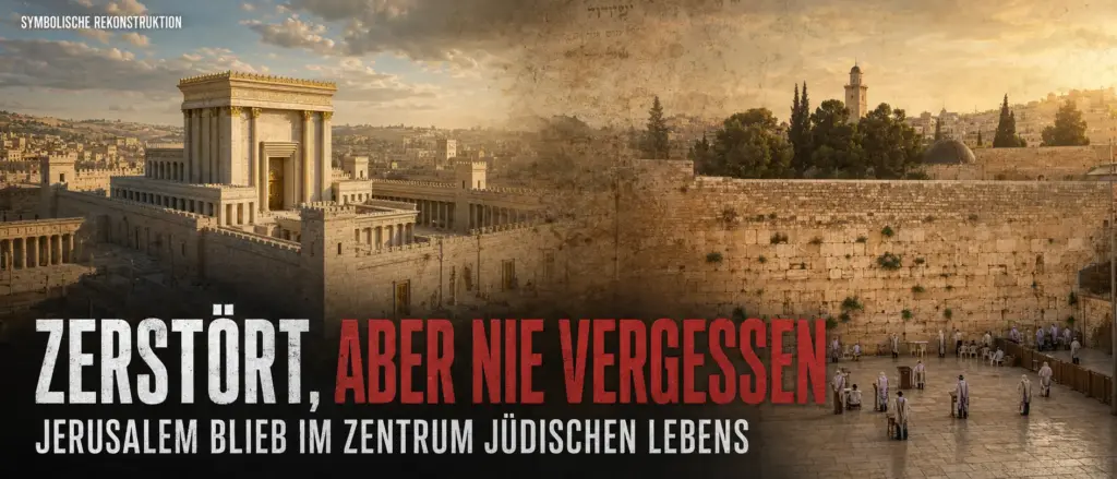 Jüdische Verbindung zu Jerusalem: Mehr als 3.000 Jahre 1 Symbolische Gegenüberstellung einer Rekonstruktion des Zweiten Tempels und der heutigen Westmauer in Jerusalem