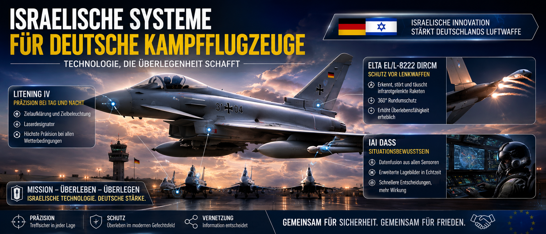 Israelische Verteidigungstechnologie für Europas Sicherheit 3 Deutscher Eurofighter mit Litening 5 als Beispiel israelischer Verteidigungstechnologie für Zielerfassung und Präzision