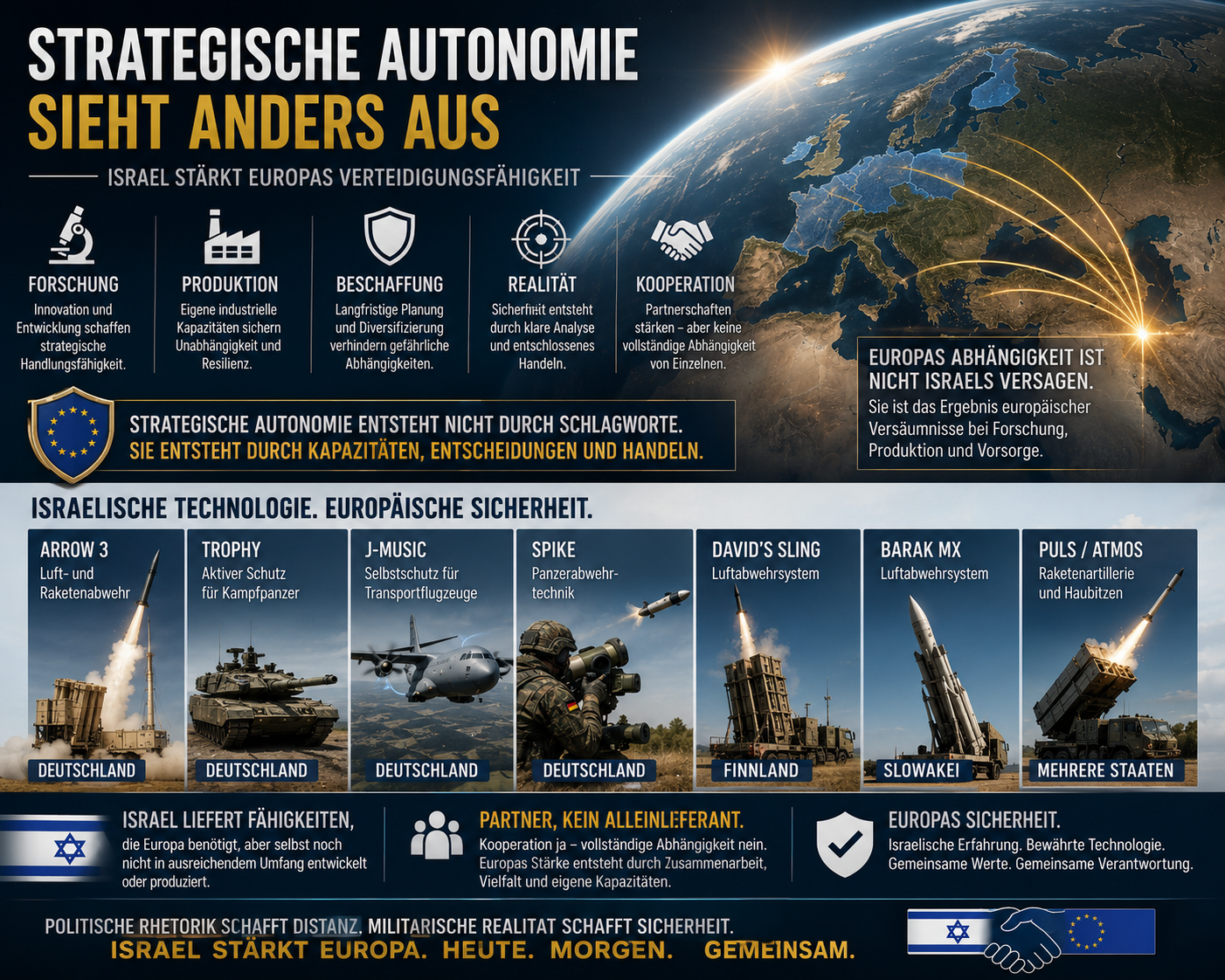 Israelische Verteidigungstechnologie für Europas Sicherheit 5 Europakarte und israelische Verteidigungssysteme zeigen Israels Bedeutung für Europas Sicherheit und strategische Autonomie
