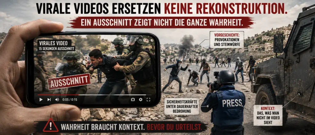 Siedlergewalt im Westjordanland: Was SPIEGEL ausblendet 3 Smartphone zeigt einen kurzen Videoausschnitt, während außerhalb des Bildschirms Steinwürfe, Sicherheitskräfte und weitere Konfliktszenen sichtbar sind
