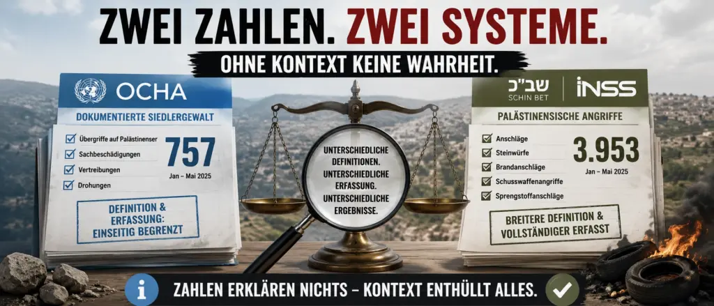 Siedlergewalt im Westjordanland: Was SPIEGEL ausblendet 2 Infografik mit OCHA- und INSS-Zahlen zu Siedlergewalt und palästinensischen Angriffen im Westjordanland