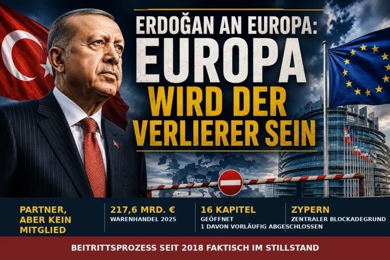 Recep Tayyip Erdoğan vor türkischer und europäischer Symbolik zum festgefahrenen EU-Beitrittsprozess
