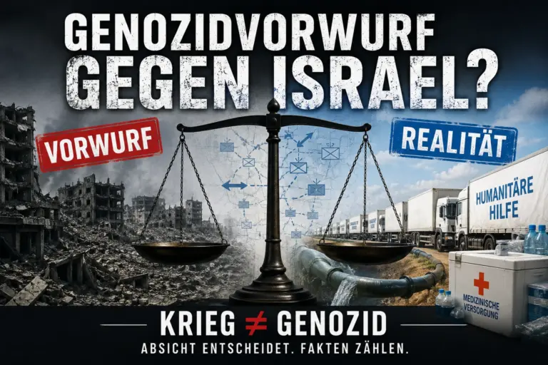 Gaza ist Krieg, kein Genozid: Warum der Vorwurf gegen Israel nicht trägt 11 Genozidvorwurf gegen Israel mit zerstörtem Gaza, humanitärer Hilfe und Gerichtswaage