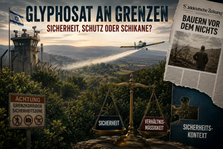 Glyphosat an Israels Grenze: Was die SZ verschweigt 3 Grenzposten, Agrarflugzeug und Waage zwischen Sicherheit und Verhältnismäßigkeit im israelischen Grenzgebiet