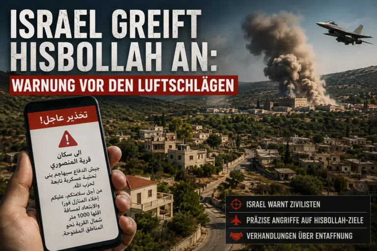 Evakuierungswarnung auf einem Smartphone vor Luftschlägen auf Hisbollah-Ziele im Südlibanon