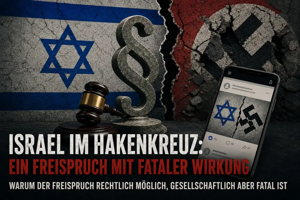 Israelische Flagge, Paragrafenzeichen, Richterhammer und Smartphone zur Entscheidung des OLG Zweibrücken