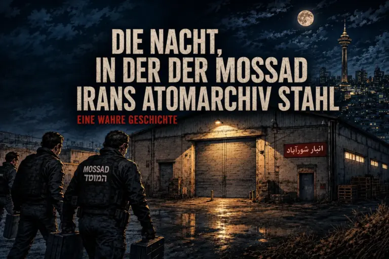 Die Nacht, in der der Mossad Irans geheimes Atomarchiv holte 10 Symbolische Darstellung eines Mossad-Teams vor dem iranischen Nukleararchiv in Shorabad bei Nacht