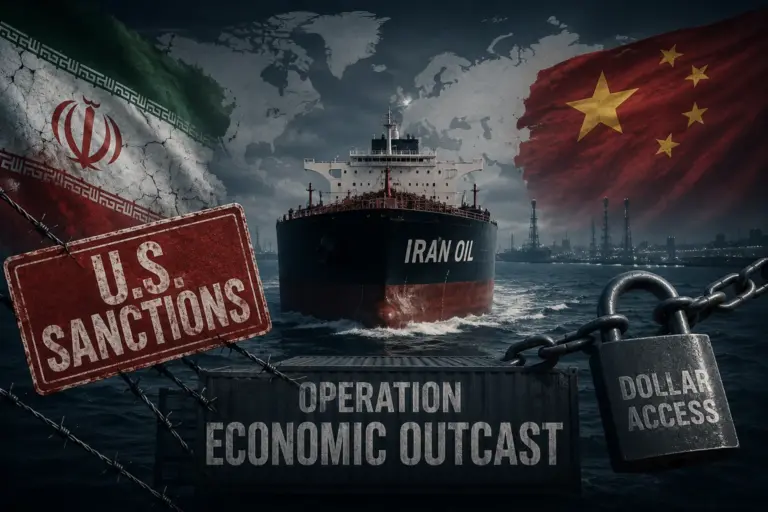 Operation Economic Outcast: China ist Washingtons Prüfstein 9 Symbolische Montage zu US-Sanktionen gegen Iran mit Öltanker sowie iranischer und chinesischer Flagge