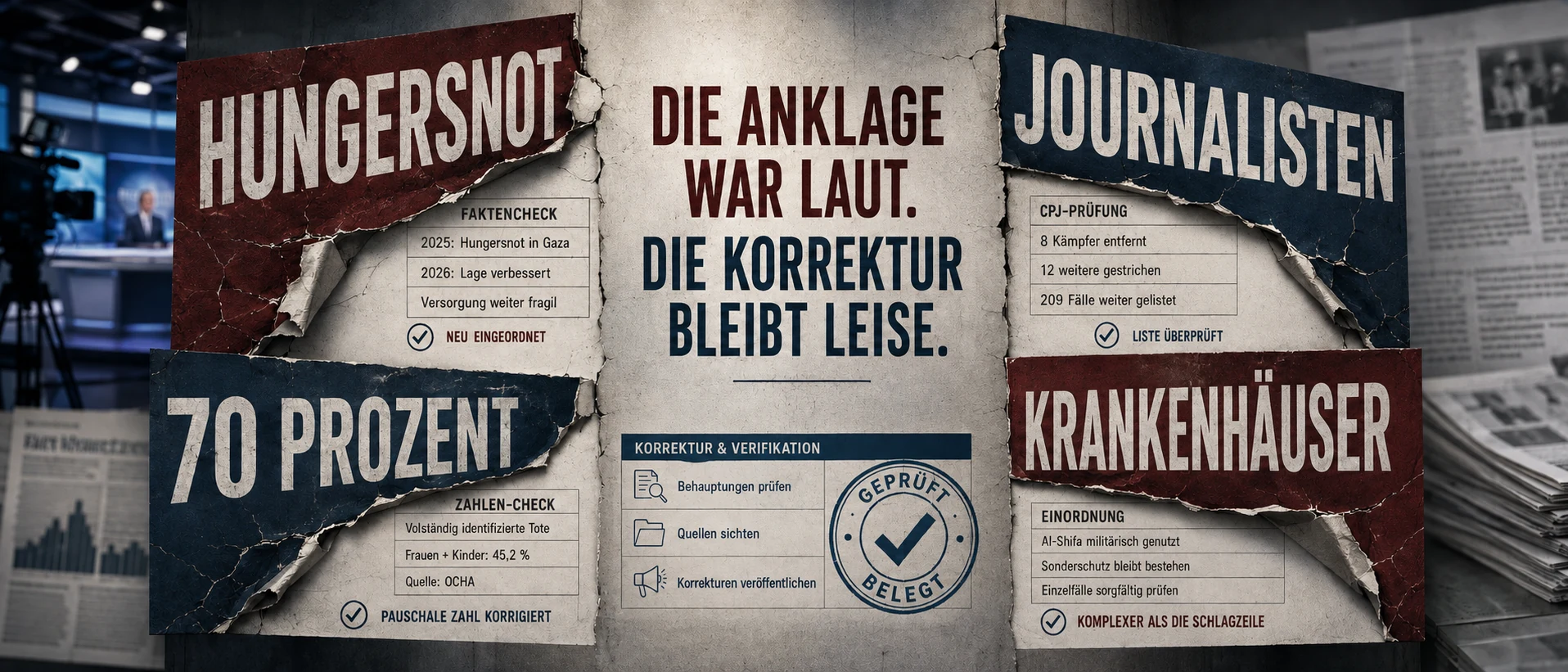 Die Anklage war laut, die Korrektur bleibt leise Aufbrechende Schlagworte zu Israel-Vorwürfen geben geprüfte Korrekturen und Faktenübersichten frei