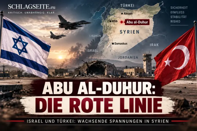 Symbolische Darstellung zum Konflikt zwischen Israel und der Türkei in Syrien mit markiertem Luftwaffenstützpunkt Abu al-Duhur.