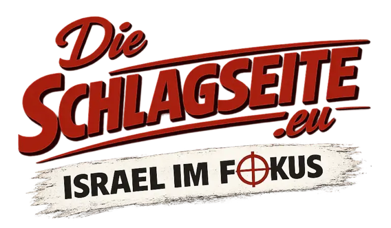 Logo von SCHLAGSEITE.eu mit roter Wortmarke und dem Zusatz „Israel im Fokus“