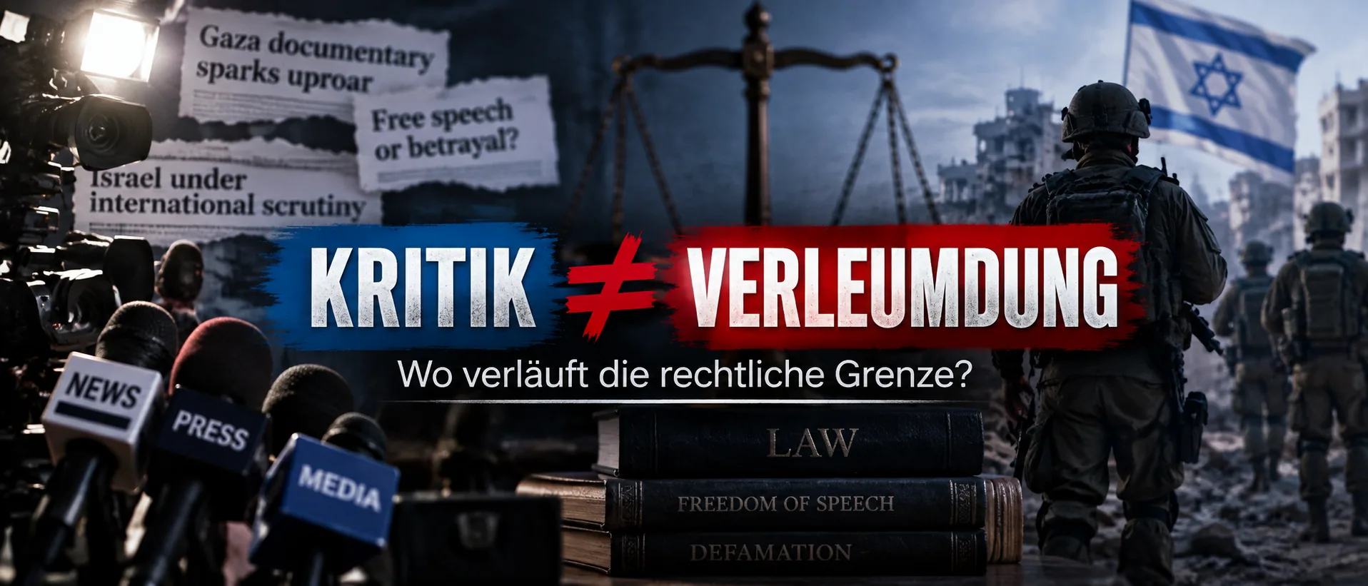Kritik und Verleumdung bei Aussagen über die IDF Symbolische Darstellung zur rechtlichen Grenze zwischen Kritik und Verleumdung israelischer Soldaten