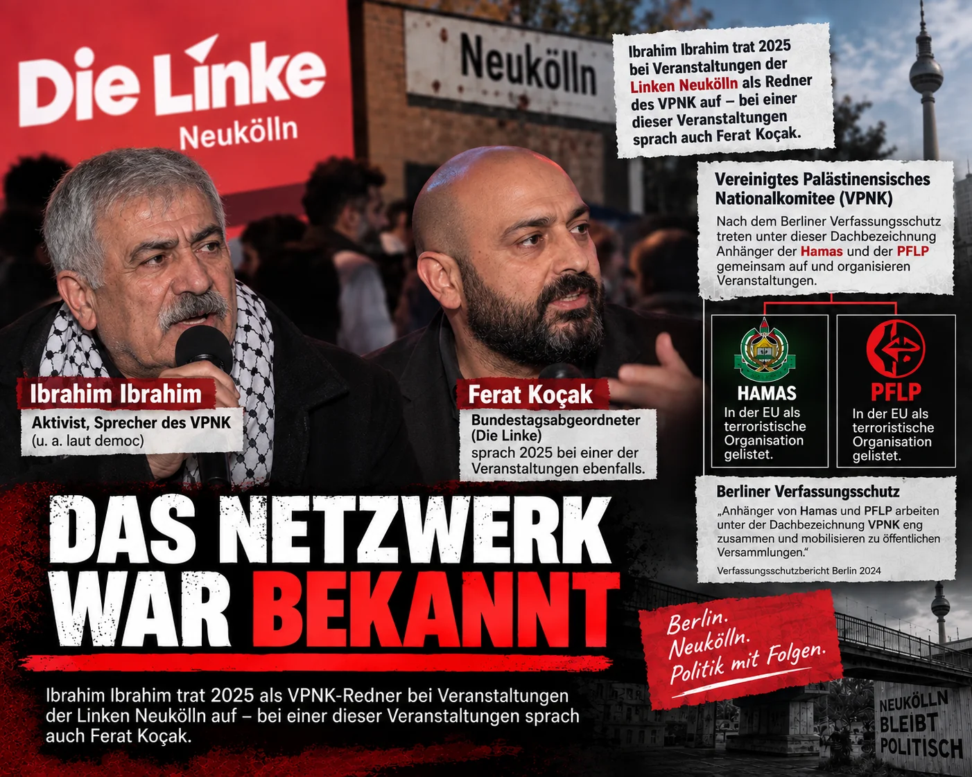 Das Netzwerk war bekannt Infografik zu Ibrahim Ibrahim, Ferat Koçak und dem VPNK sowie dessen Einordnung durch den Verfassungsschutz.
