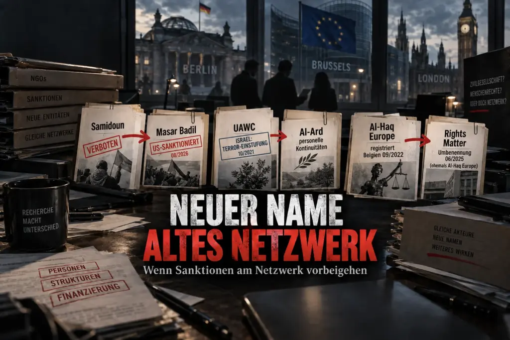 Symbolische Darstellung zu Verboten, Sanktionen und fortbestehenden personellen und organisatorischen Verbindungen.