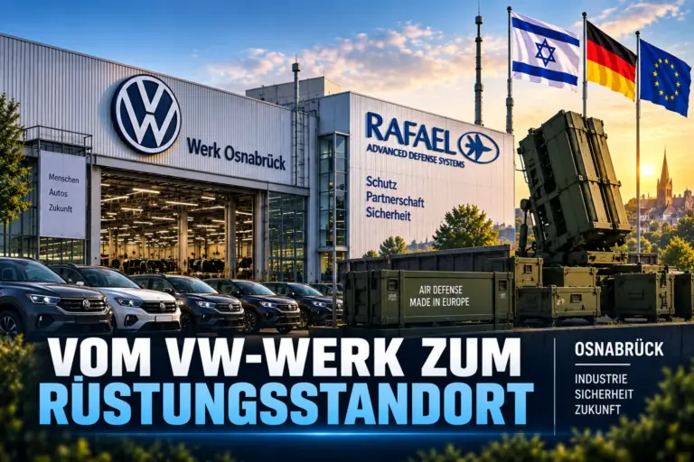 Rafael kommt nach Osnabrück: VW-Werk wird Rüstungsstandort 6 Symbolische Darstellung des VW-Werks Osnabrück mit Rafael, Luftverteidigung und deutsch-israelischer Industriekooperation