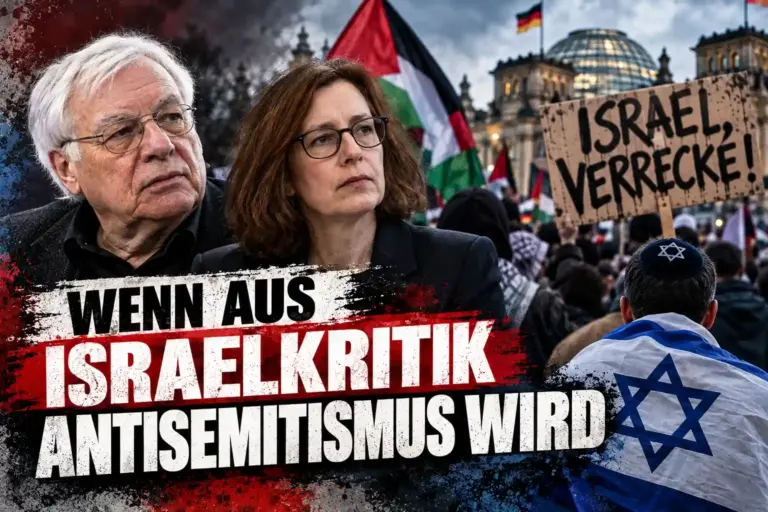 Redaktionelle Montage mit Wolfgang Benz, Stefanie Schüler-Springorum und einer Demonstrationsszene zur Israelkritik
