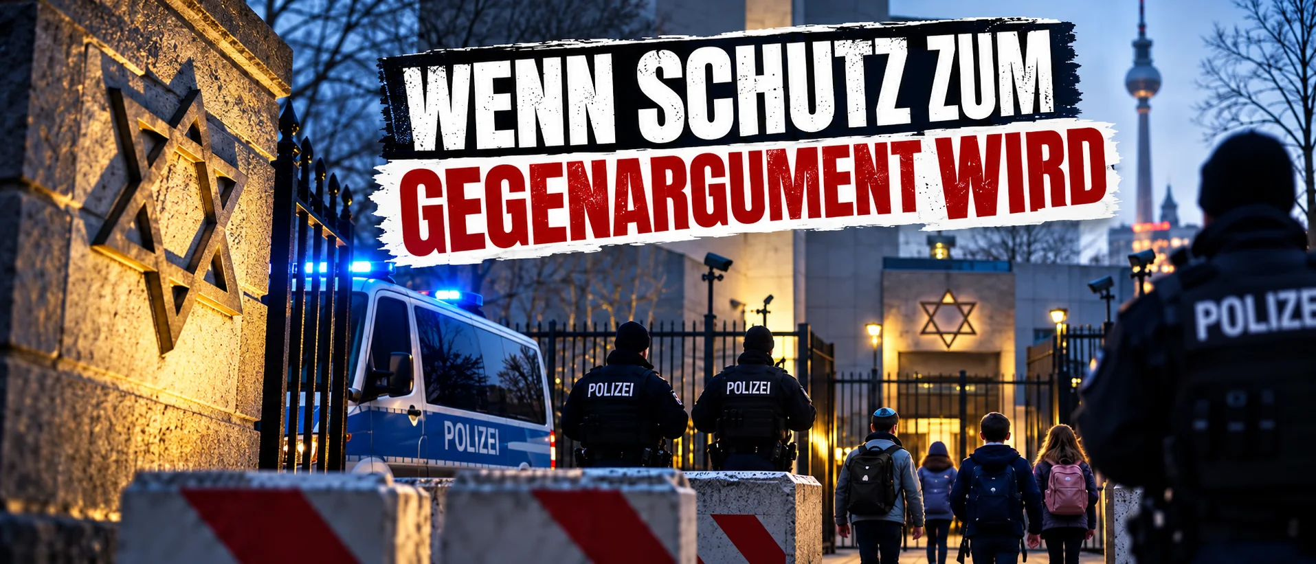 Wenn Schutz zum Gegenargument wird Symbolische Darstellung: Polizeischutz vor einer jüdischen Einrichtung in Berlin in der Debatte über israelbezogenen Antisemitismus